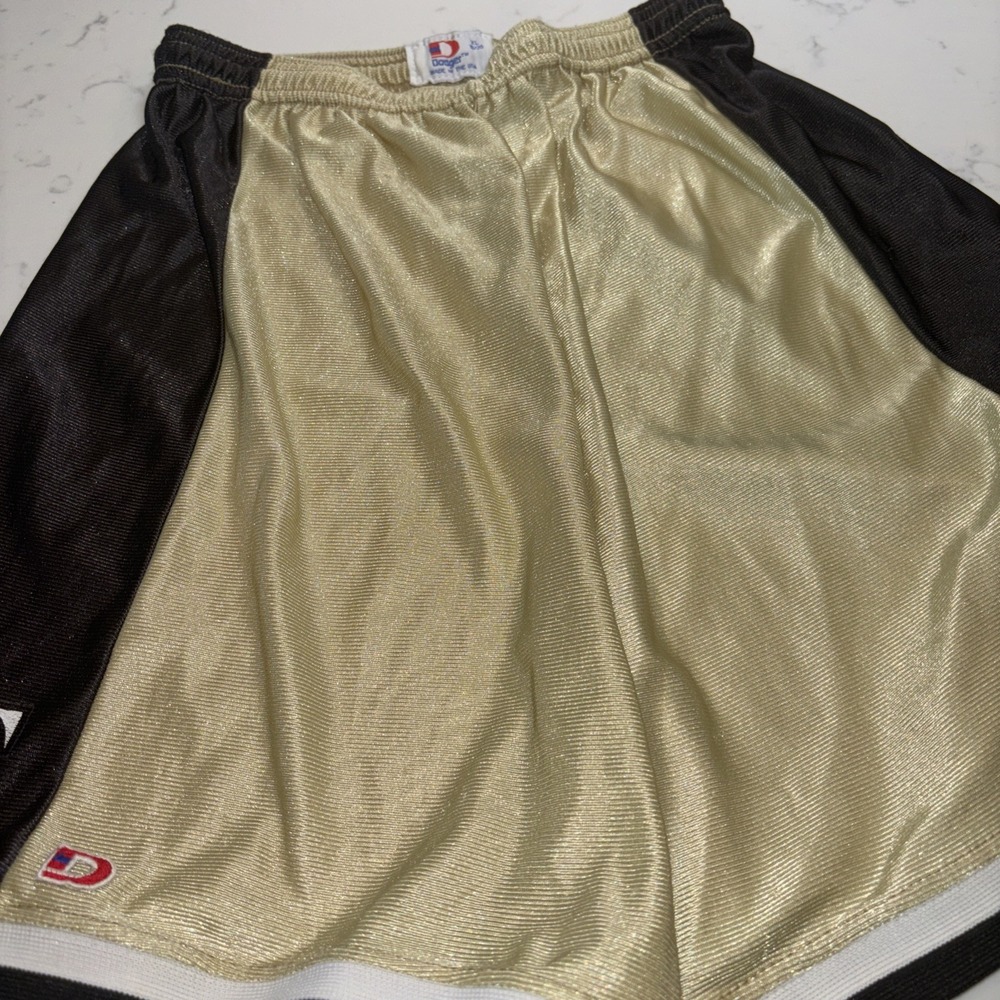 VTG 80s Dodger USA Dazzle Basketball Shorts Wake Forest Youth XL18/20 Gold Black - Picture 3 of 8